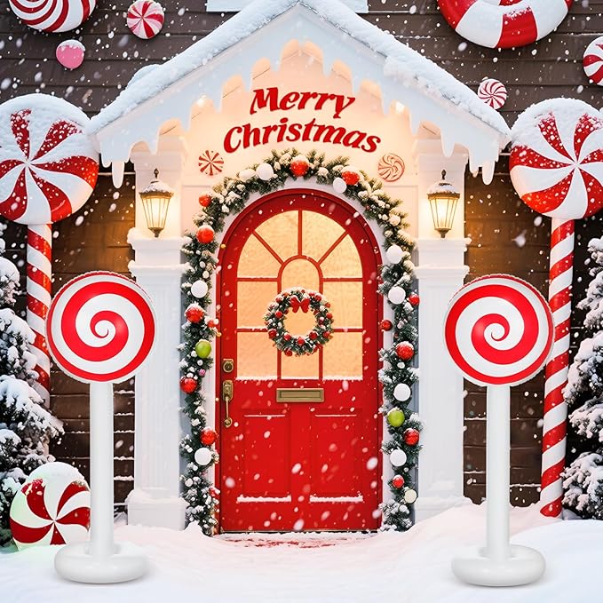 1 Pcs Christmas Inflatable Outdoor Decorations 4 FT Christmas Candy Inflatable Column Decoration for Winter Xmas Lawn Yard Garden Home Decor