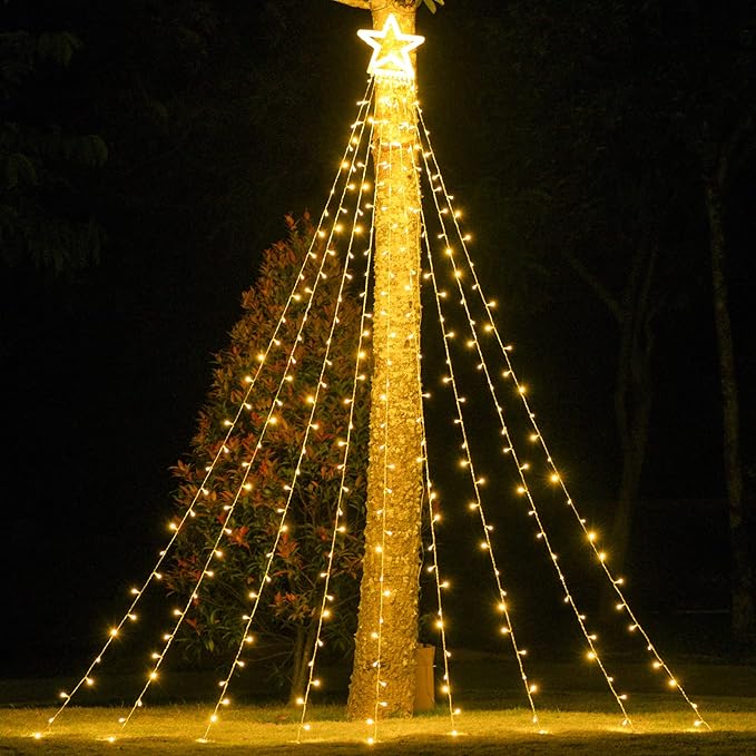Christmas Decoration Star Lights Outdoor, 320 LED 16.4Ft Christmas Tree Toppers String Lights[8 Modes& Waterproof] for Halloween Xmas New Year Holiday Birthday (Warm White)