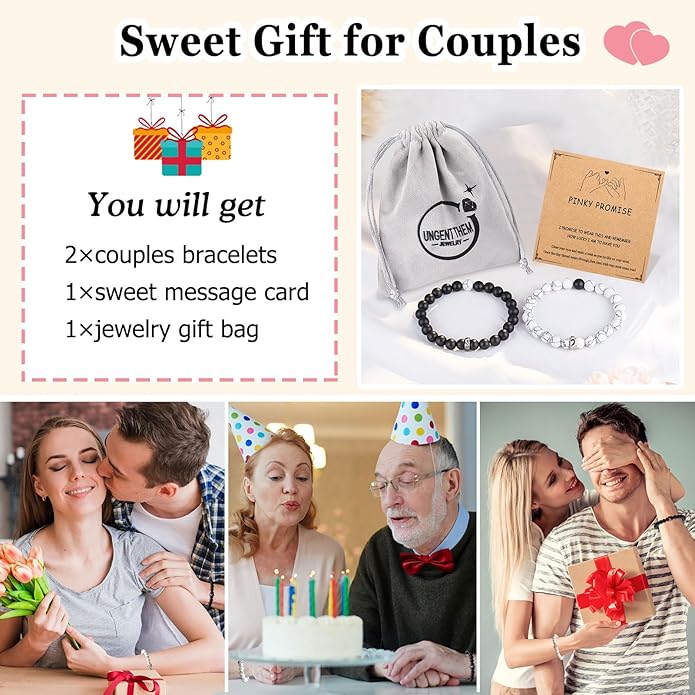 UNGENT THEM Matching Couple Ring Bracelets for Boyfriend Girlfriend Husband Wife Valentines Anniversary Birthday Engagement Gifts