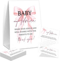 Pink Bow Baby Shower Advice for Parents To Be, Baby Shower Game, Include One 5×7 Sign and 50 Advice Cards, Pink Coquette Bow Gender Reveal Party Decoration Supplies - FH01