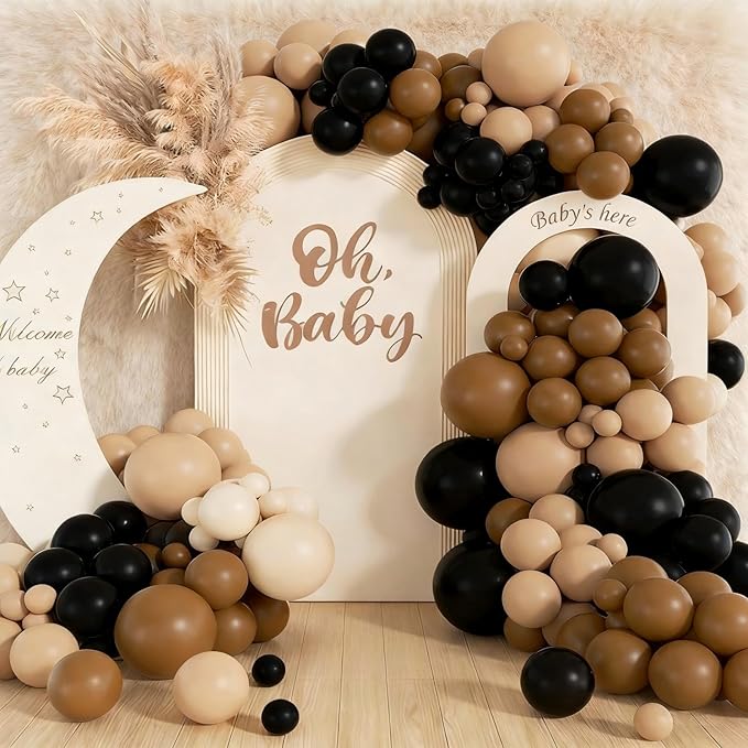 160Pcs Black Brown Nude Balloon Garland Arch Kit Dark Brown Nude Tan Black Balloons for Boy First Rodeo Wild West Country Birthday Farm Fiesta Party Decorations