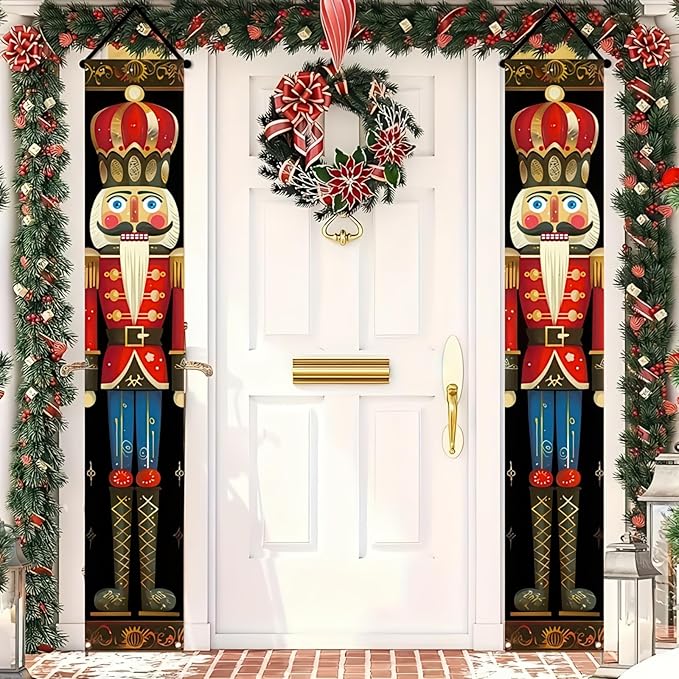 Nutcracker Christmas Porch Banner Decorations 71 x 12 Inch Soldier Model Nutcracker Banners Front Door Hanging Banner Entryway Xmas Winter for Wall Fireplace Party Holiday Home Kids Decor
