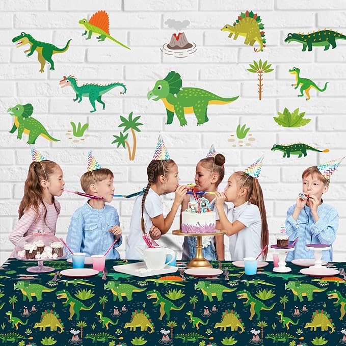 Tevxj 3 Pieces Dinosaur Plastic Tablecloth Dinosaur Birthday Party Plastic Table Covers for Boy Birthday Baby Shower Party Decorations Supplies 54X108inch