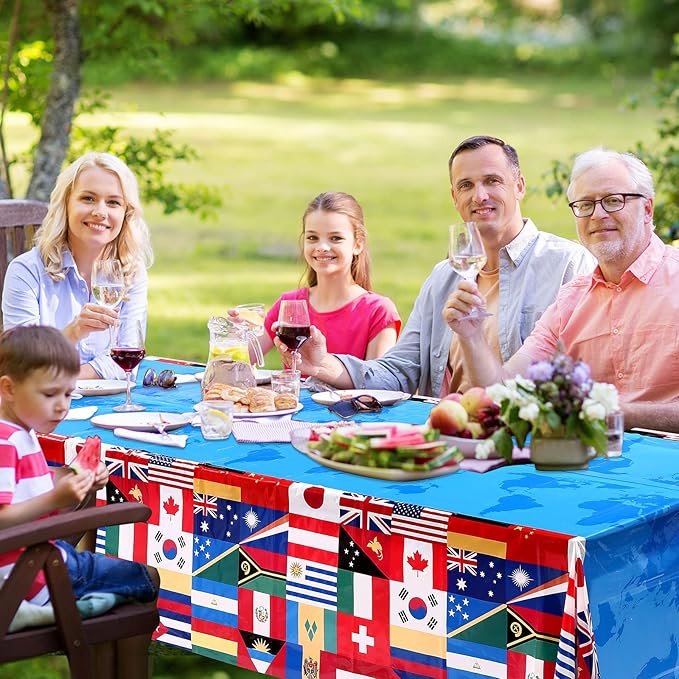 3 Pack International Flag Table Cover Patriotic Table Cloth World Country Flags Plastic Tablecloth for Festival Events Celebration Party Decorations Soccer Sports Beer Party, 108 x 54 Inch
