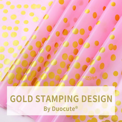 108"x54" 4 Packs Pink and Gold Disposable Party Tablecloth for Rectangle Table, Gold Stamping Dot Confetti Rectangular Plastic Table Cover, for Bachelorette, Girl Birthday and Baby Shower, Wedding