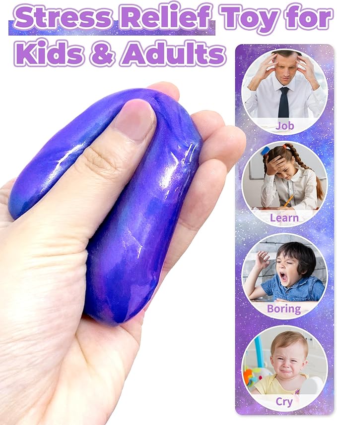 Greingways 5 Pack Prefilled Easter Eggs Galaxy Slime Toys, Teens Easters Basket Stuffers Egg Fillers, Easter Games Gift Party Favors Filled Egg for Kids Boys Girls Toddlers (Blue+Purple+Gold)