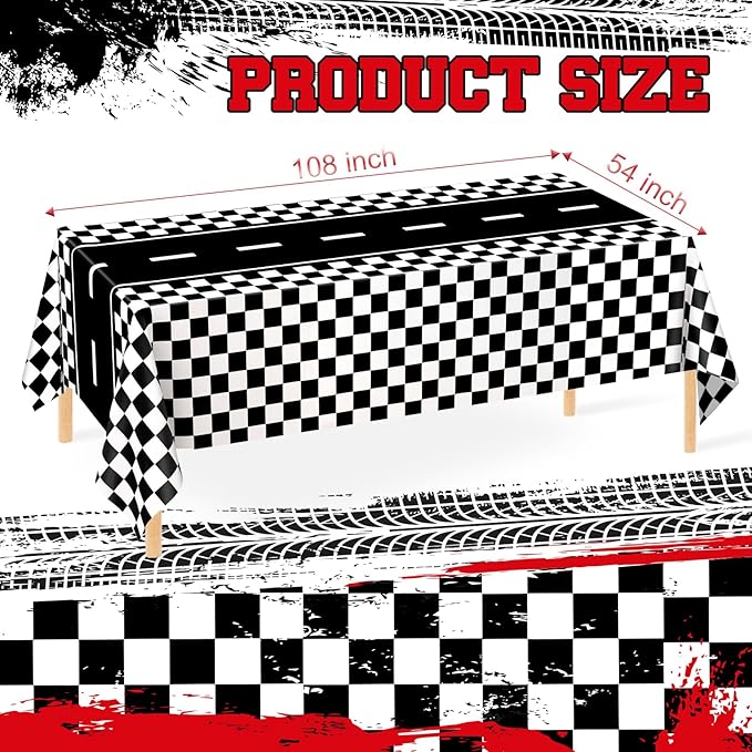 WNINK 4 Pack Race Car Table Cloth Black and White Gingham Tablecloths Disposable Plastic Buffalo Check Tablecloth Checkered Flag Covers for Birthday, Outdoor Picnic, Birthday, Camping 54 × 108 Inch
