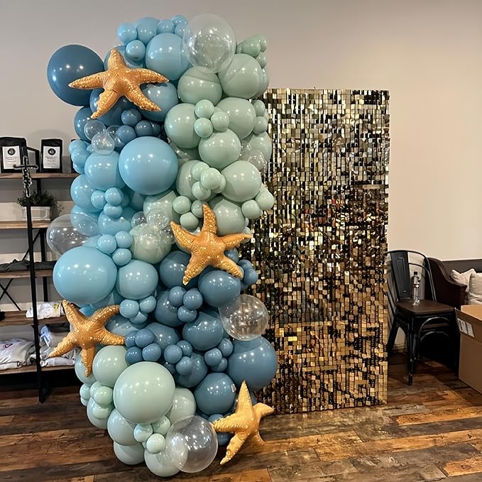 Under the Sea Balloon Arch - 139PCS Beach Themed Balloons Decoration White Macaron Green Deep Blue Balloon for Sea Pool Summer Shark Fish Birthday Baby Shower Boy Girl Party Decoration (Blue)