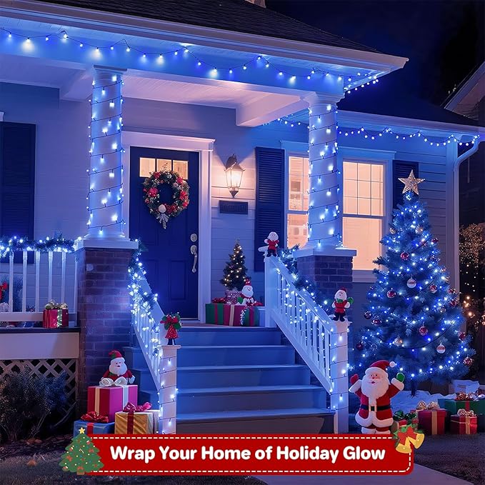 66ft 200 LED Christmas Tree Lights, End-to-End Plug 8 Modes Fairy Lights with Timer, Outdoor Indoor Xmas Light Christmas Tree, Patio, Garden, Party, Wedding, Holiday, Blue