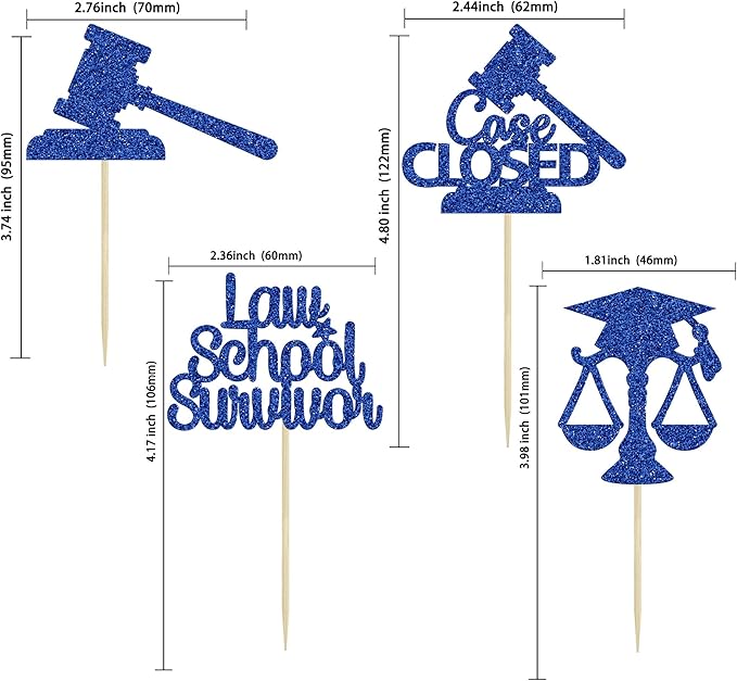Gyufise 24Pcs 2026 Lawyer Graduation Cupcake Toppers Blue Glitter Class Of 2026 Lawyer Grad Cake Toppers Cap Diploma Case Closed Cupcake Picks 2026 Graduation Theme Party Cake Decorations Supplies