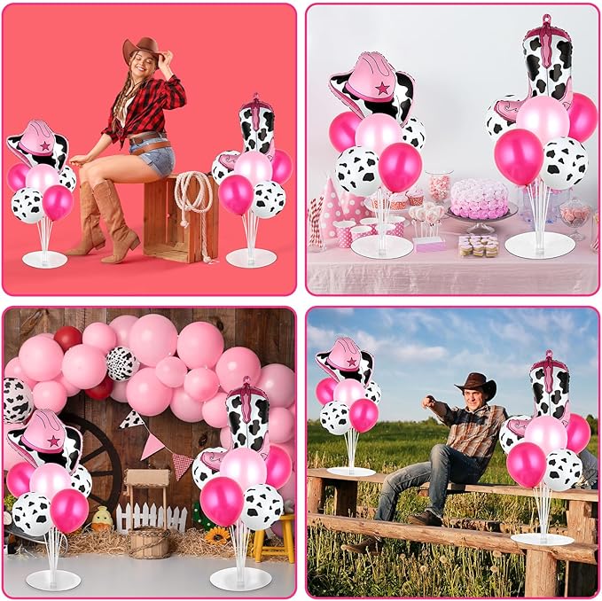 Cowgirl Party Balloons Stand Kit 2 Sets with Cowboy Hat and Cowboy Boots Foil Balloons Centerpieces for Tables Western Party Pink Balloon for Baby Shower Western Cowgirl Theme Birthday Decorations