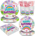 192pcs Dollhouse Birthday Party Decorations Plates Napkins Dollhouse Party Supplies Disposable Paper Cups Straws Cartoon Tableware Set for Kids Girls Birthday Decor 24 Guests