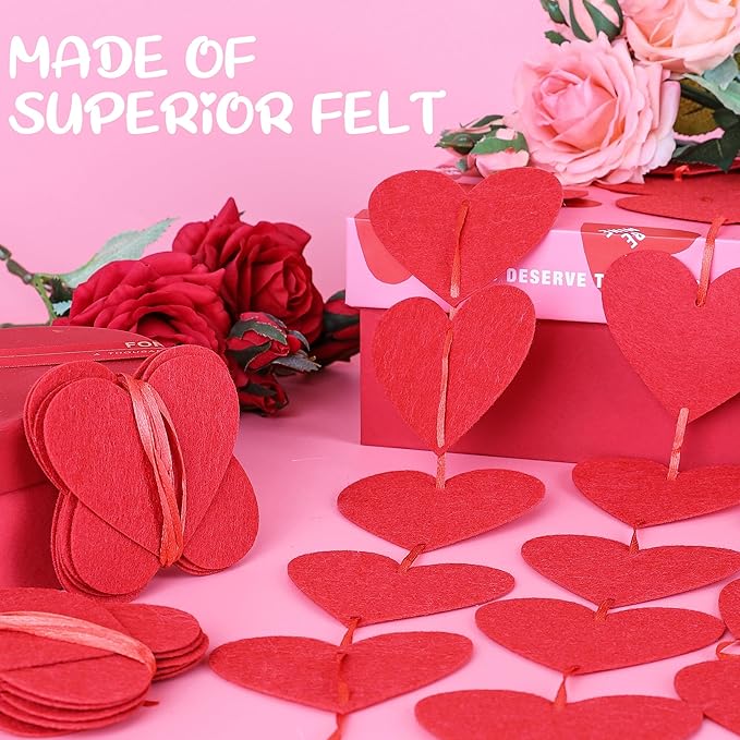 120PCS Felt Hearts, 12PCS Heart Banner, No DIY Hanging Heart Banner Indoor Outdoor Red Garland Heart Party Decor for Wall Window Door Fireplace
