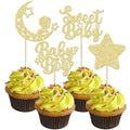 Gyufise 24Pcs Gold Baby Shower Boy Cupcake Toppers Glitter Star Moon Sweet Baby Cake Decorations Baby Boy Cupcake Picks for Baby Shower Boys Birthday Party Decorations Supplies
