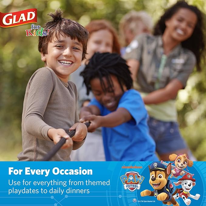 Glad for Kids Paw Patrol Disposable Paper Plates, Heavy Duty Soak Proof Microwavable Kids Plates for Parties, Birthdays, and Everyday Meals, Core Pups Blue, 7 Inch, 20 Count - 10 Pack