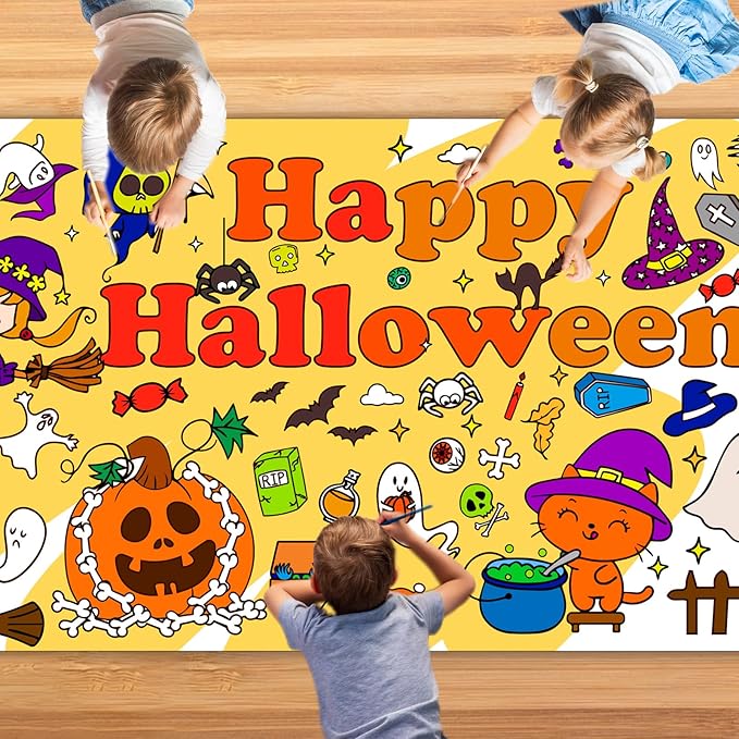 Halloween Giant Coloring Poster 30x72Inch Pumpkin Ghost Versatile Paper Coloring Banner/Table Cover DIY Art Crafts Mat,for Kids Halloween Decor Large Coloring Activity Poster Home Classroom Wall Party