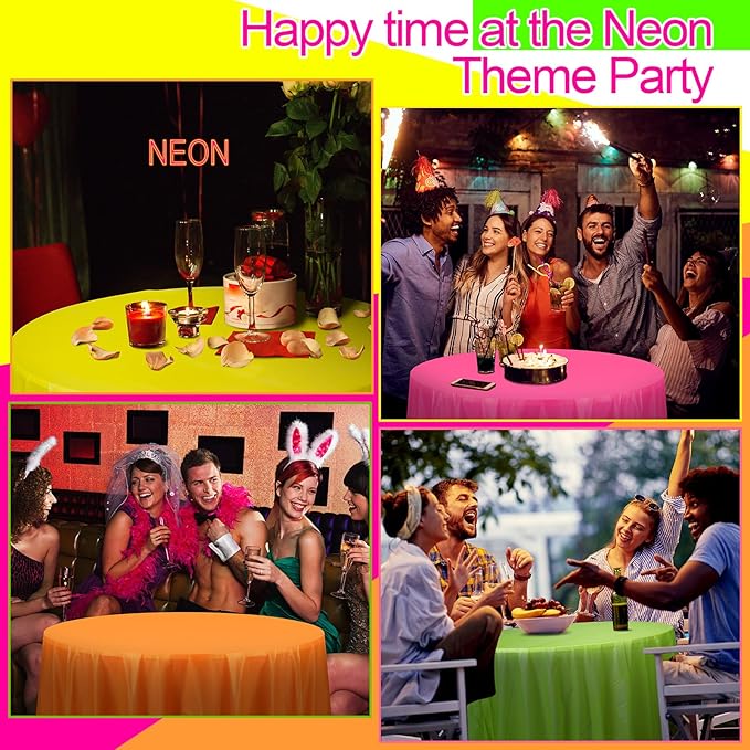 Preboun 84 Inch Large Neon Tablecloth Disposable Plastic Round Party Table Cover Decor Assorted Color Tablecloth Circle Table Cover for Wedding Birthday Picnic Tea Party Decor(Vivid Color,16 Pack)