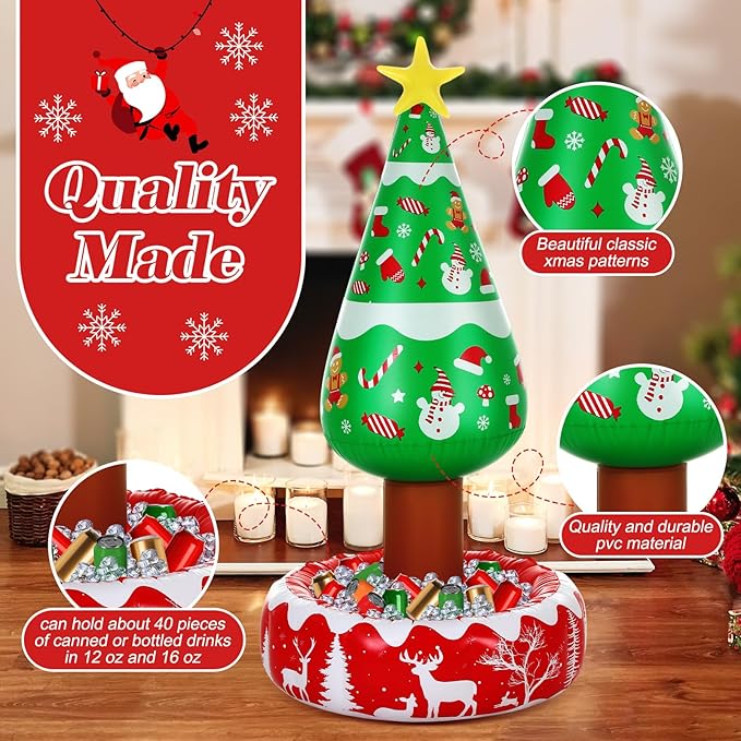 Hiboom 3 Pack Large Inflatable Christmas Tree Coolers Bulk 50 x 25 Inch Cool Beverage Coolers Gifts for Christmas Indoor Decorations