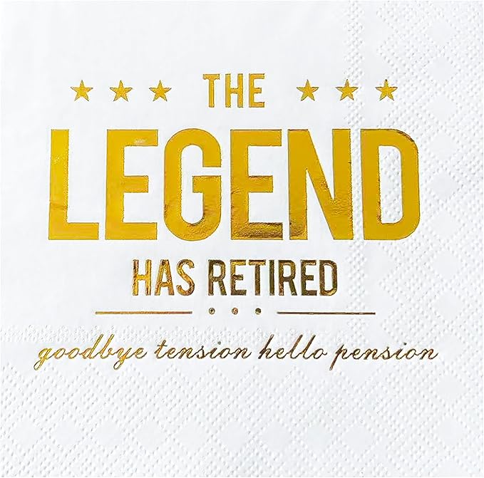 The Legend Has Retired Cocktail Napkins, 50 Pack 3-Ply Retirement Party Decorations Supplies, Gold Foil Disposable Napkins for Farewell,Coworker Goodbye & Going Away Celebration (5"x5")
