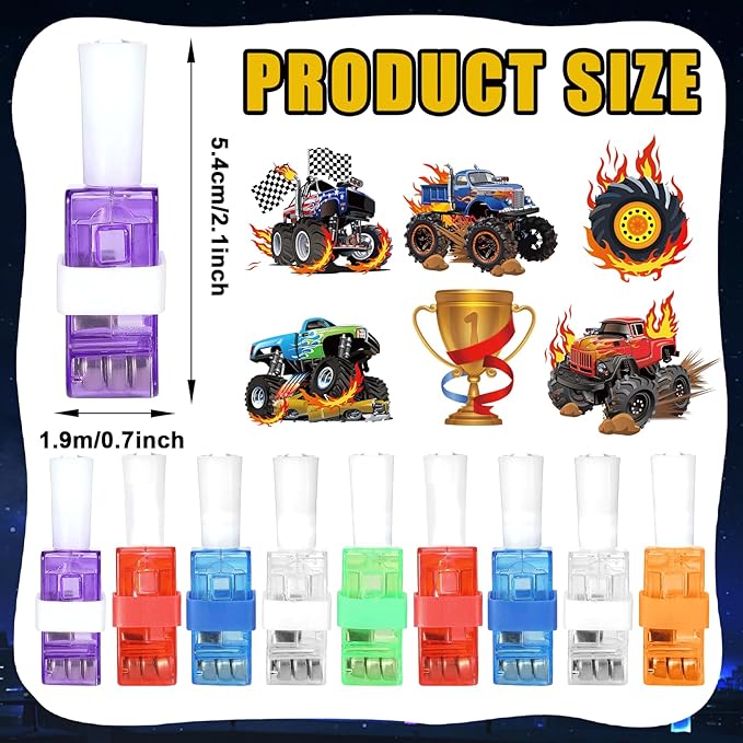36 PCS Monster Truck Party Favors LED Light Up Finger Lights, Glow in the Dark Racing Cars Party Finger Flashlights Bulk for Trucks Wheels Goodie Treat Bags Stuffers Truck Toys Birthday Party Supplies