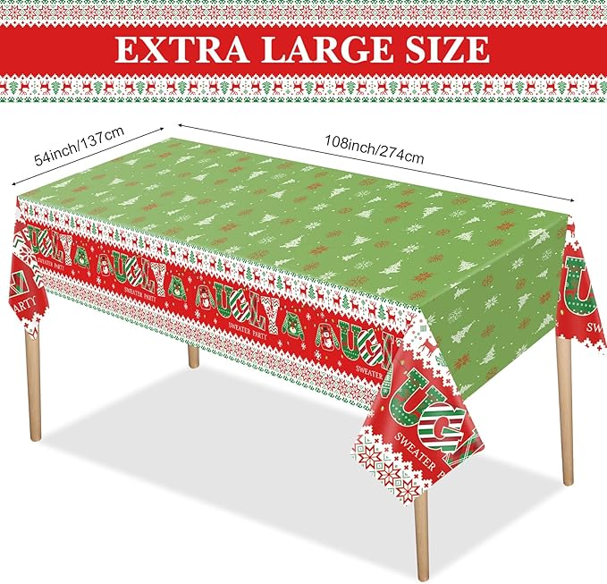 3 Pack Christmas Ugly Sweater Tablecloths Decoration Plastic Sweater Xmas Party Table Covers Merry Christmas Ugly Clothes Party Supplies for Xmas Winter Holiday Birthday Party Decor, 54 x 108 Inch