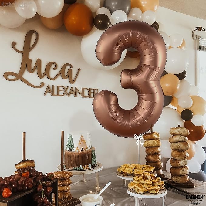 KatchOn, Coffee Brown Number 3 Balloon - 40 Inch | Big Brown 3 Balloon Number, Party Decorations for Girls | 3rd Birthday Decorations for Boys | 3 Foil Balloons, Safari Birthday