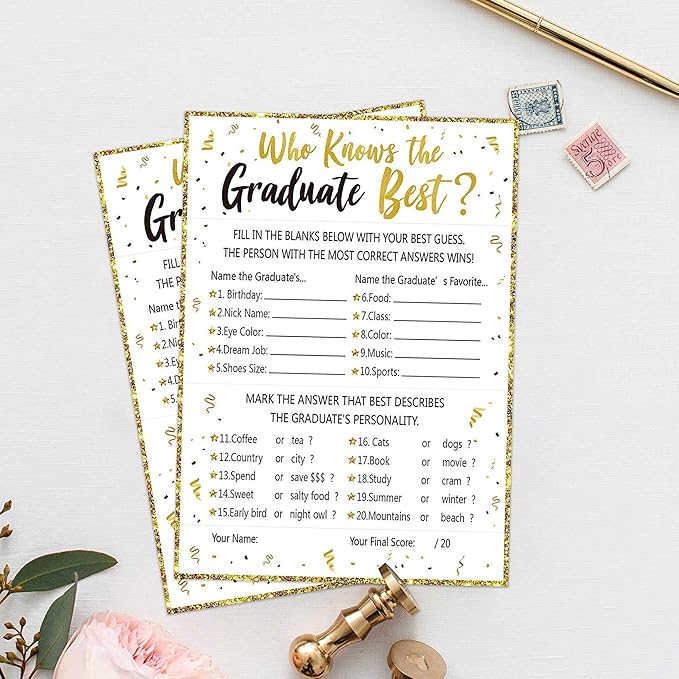 90shine 60Ct Who Knows Graduate Best Graduation Game Cards 2026 - Grad Party Supplies Decorations