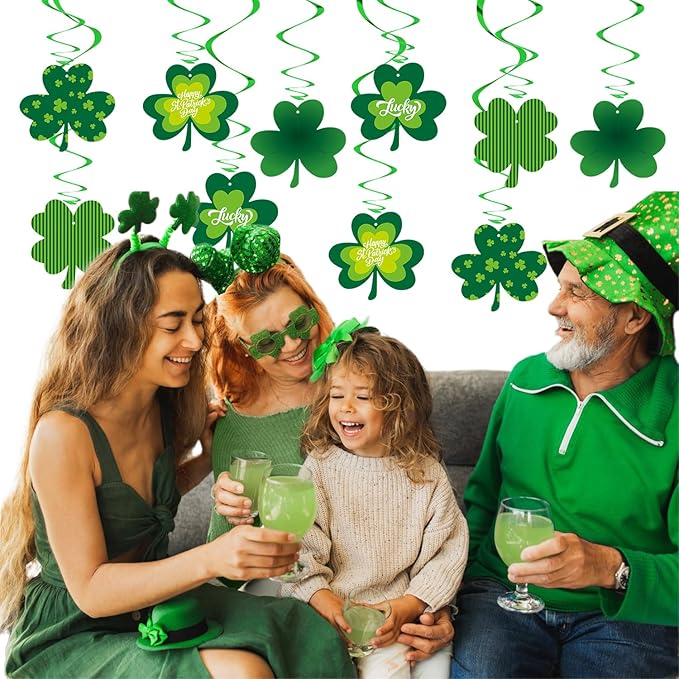 St-Saint Patricks-Day Decorations Shamrock Green-Swirl - 20pcs St. Patrick's Day Decorations Hanging Decoration Streamers,Baby Birthday Irish Party Lucky Decor Supplies Panduola