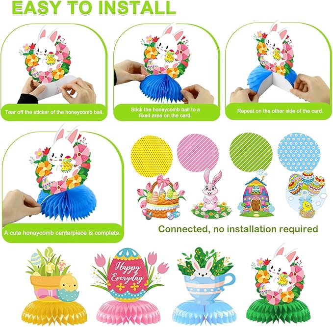 Easter Decorations for Home Decor - 47Pcs Danner Kit, Happy Easter Banners with 3D Bunny Backdrop for Photography Birth Party Favors for Class Office Ceiling Decor Yard Garden Outdoor