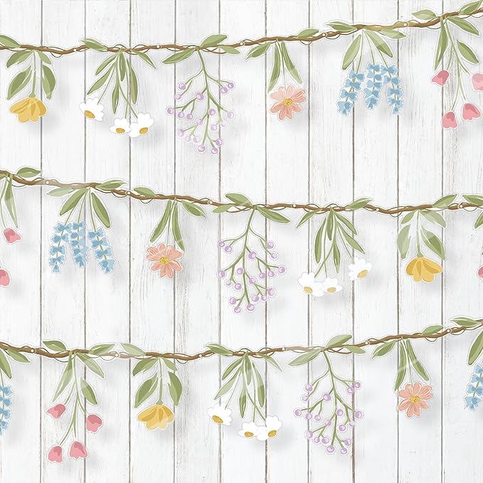 Cheerland Flower Banner Wildflower Garland Floral for Enchanted Garden Theme Wedding Wild One Birthday Baby Bloom Fairy Tale Tea Market Spring Easter Supplies Woodland Cottagecore Party Decorations