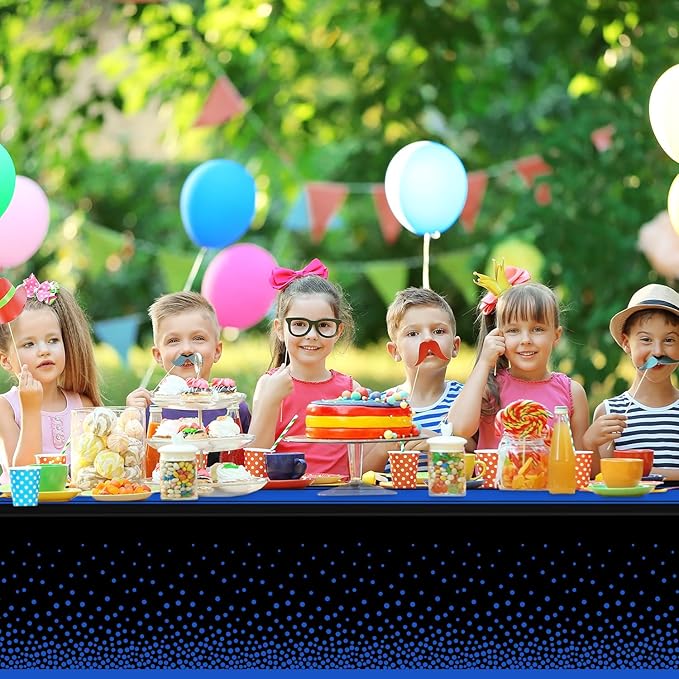 12 Pack Black and Blue Tablecloth Party Decorations Plastic Black Tablecloth Printed Blue Table Runner 54 x108 Inch Disposable Rectangle Table Cover for Birthday Wedding Graduation