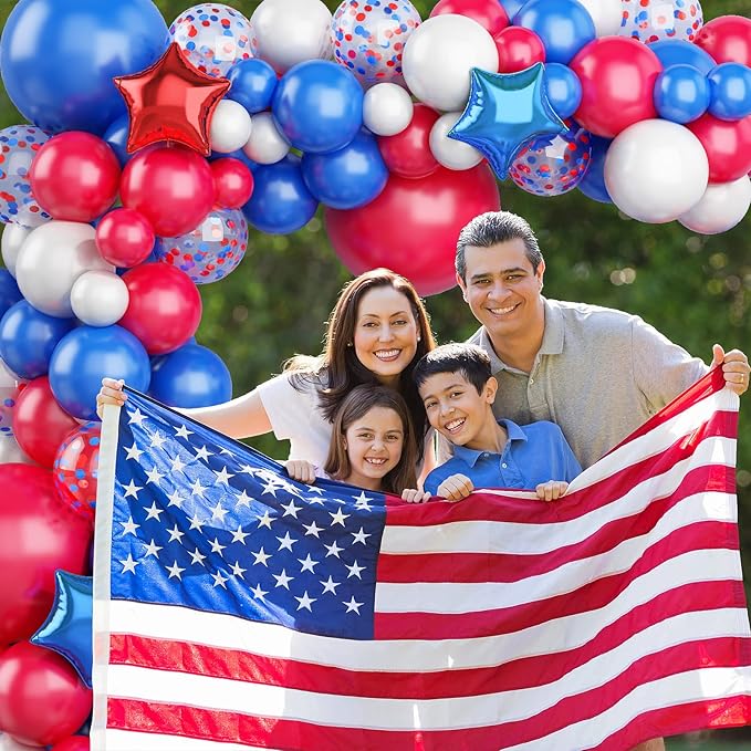 138PCS Red White and Blue Balloon Garland Arch Kit, 18 12 10 5 inch Red and Blue White Balloon Garland with Stars for 4th of July Decorations Birthday Baseball Veterans Memorial Patriotic Day