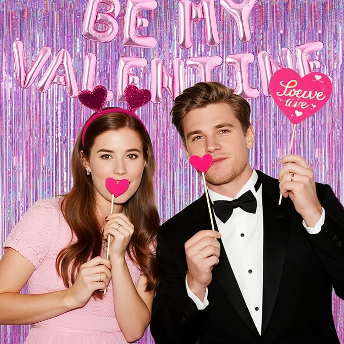 Shimmering Purplish Pink Foil Fringe Curtains for Party Decor - Tinsel Backdrop for Photoshoot, Party Wall Decor with Glitter Streamers for Weddings, Baby Showers, Birthdays & Stage Events