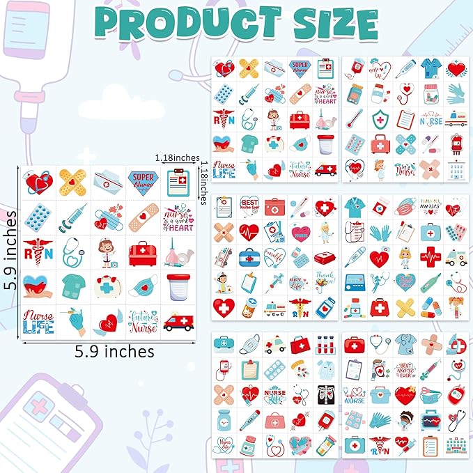 150Pcs Nurses Temporary Tattoos Stickers, 12Sheets Waterproof Nurse Stickers for Nurse Appreciation Gifts Nurses Week Gifts Decorations Nursing Graduation Gift Nurses Supplies Party Favors Accessories