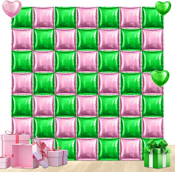 50 PCS Pink Green Square Foil Balloon Wall Backdrop 19 Inch Reusable DIY Mylar Balloons Tunnel Garland Arch Kit for Witch and Princess Theme Party Birthday Bachelorette Party Decoration