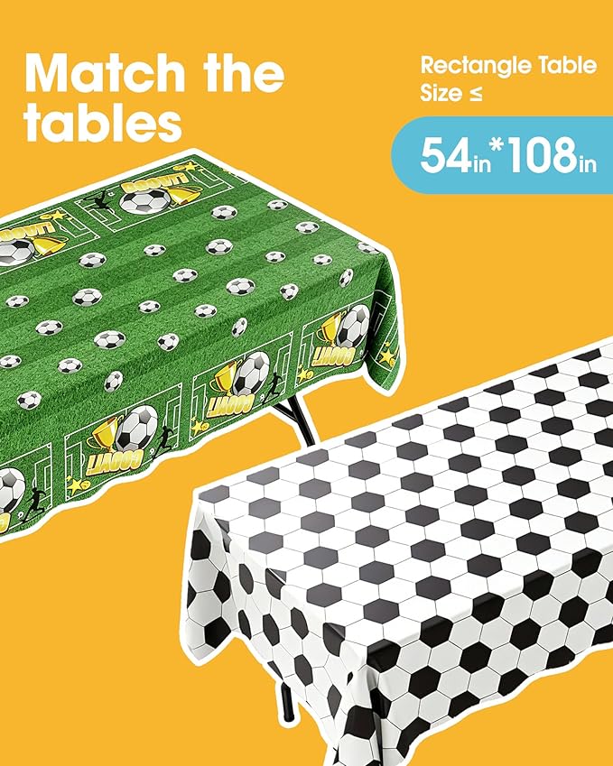 Soccer Plastic Table Cloth - 4 Pack 54" × 108" Rectangle Disposable Tablecloths for 6FT Tables, Table Cover for Party, Holiday & Gathering Use