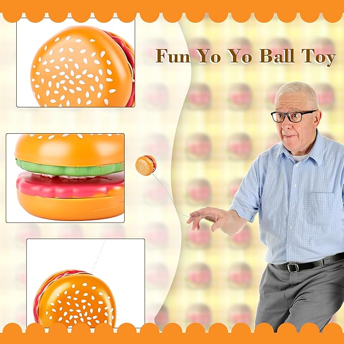 30 Pack Hamburger Yo Yo Toys Funny Plastic Yo Yo Bulk Novelty Responsive Ball for Birthday Party Favors Classroom Prizes Holiday Goodie Bag Fillers