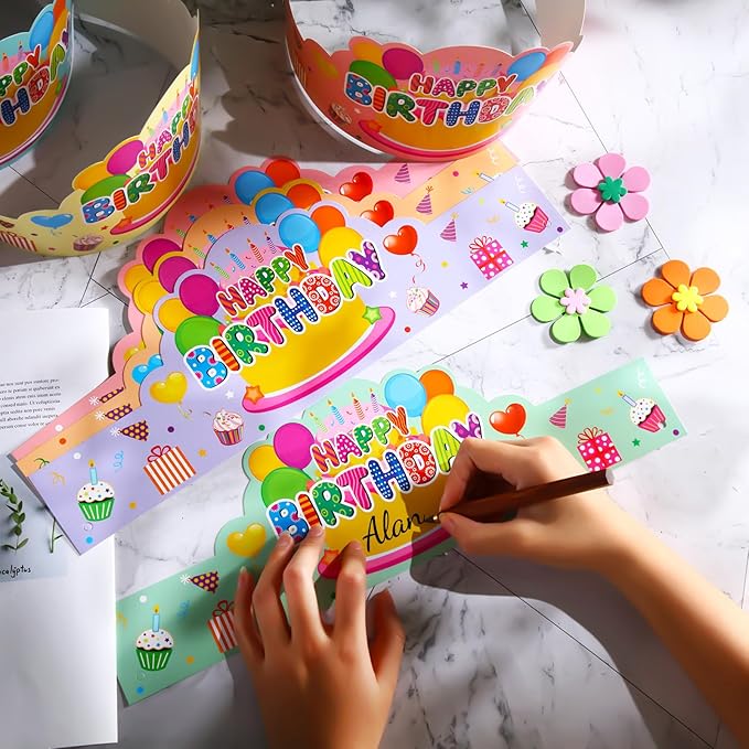 Yunsailing 36 Pcs Happy Birthday Crowns for Kids Paper Birthday Hat Crowns for Classroom Gifts Kids' Party(Macaron Color)