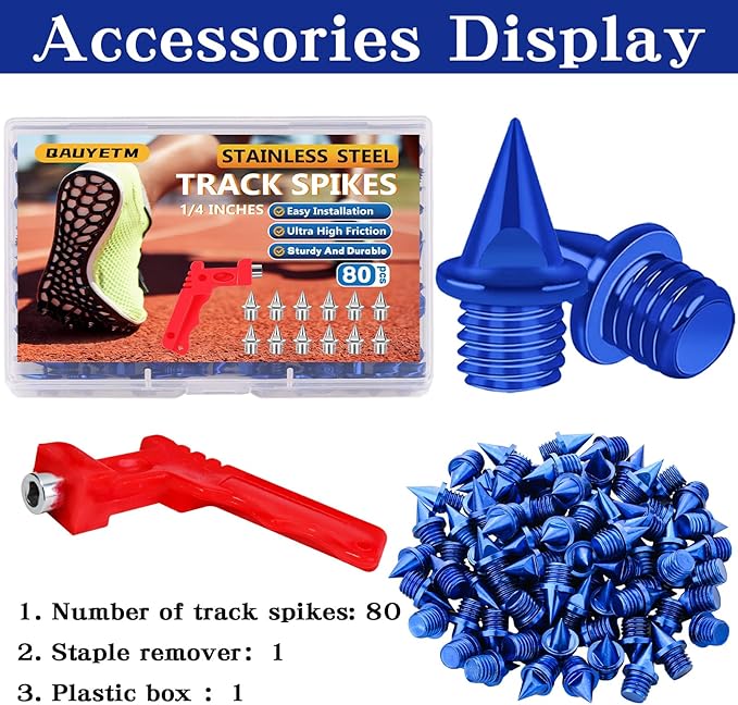 1/4 Inch Track Spikes, Stainless Steel Track and Cross Country Spikes with Spike Wrench, Replacement Spikes for Sprint Sports Short Running Climbing Track Shoes