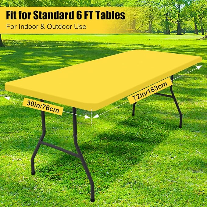 Smiry 2 Pack Rectangle Picnic Table Cloth, Waterproof Elastic Fitted Tablecloths, Washable Polyester Rectangular Patio Table Cover for Camping, Indoor and Outdoor (Yellow, 30"x72")