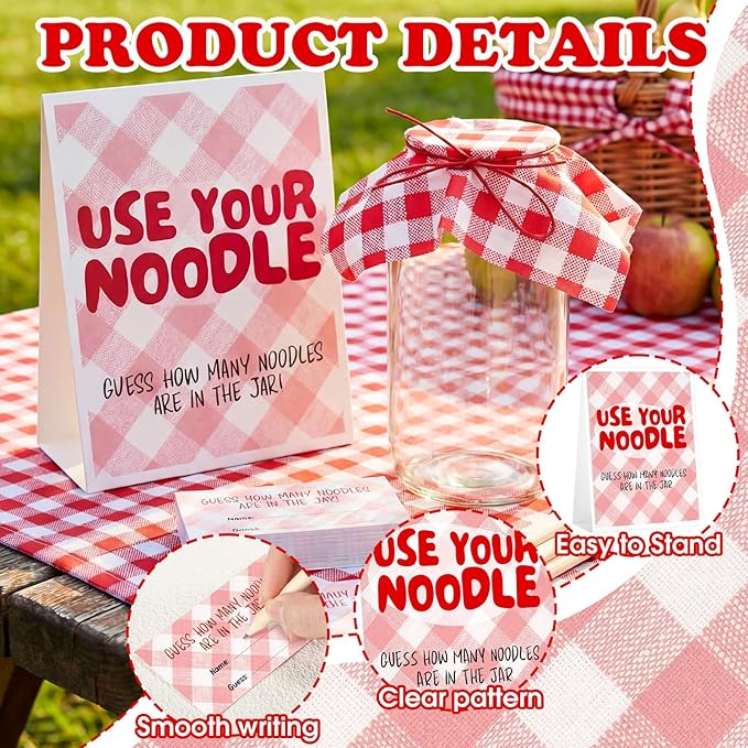 Yungyan 104Pcs Pizza Theme Baby Shower Party Game Guess How Many Pasta Guessing Cards Pencils Standing Sign Plastic Jar Checkered Cloth Twine Paper for Gender Reveal Italian Tomato Themed Celebrations