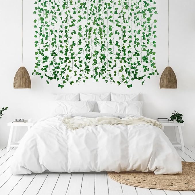 Fake Vines for Room Decor(48Pack336Ft) Aesthetic Artificial Plant Ivy Leaves Hanging Greenery Garlands for Home Bedroom Wall Wedding Christmas Party Office patio Indoor, Outdoor Garden Décor
