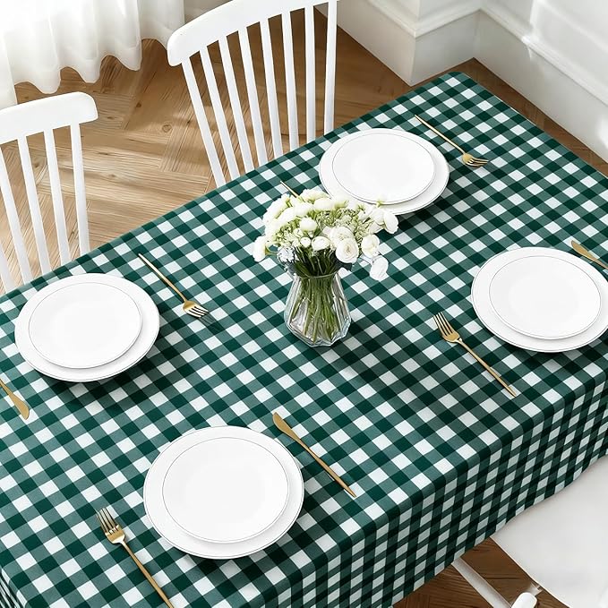 Oigco 3 Pack Green and White Checkered Tablecloth 54 x 108 Inches, Rectangle Disposable Plastic Green Gingham Tablecloth, Picnic Table Cover for Outdoor, Christmas, Golf Birthday Decorations