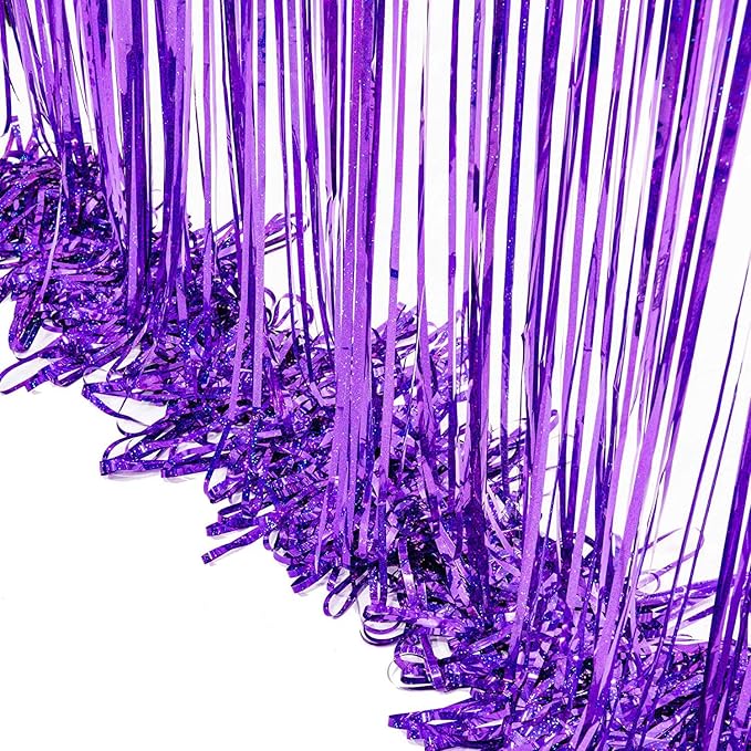 BRAVESHINE Purple Tinsel Foil Fringe Curtains - 2Pcs 3.2x8.2ft Party Streamers Backdrop for Valentines/Hunters/Girl/Women/Birthday/Mermaid/Bridal Shower/Bachelorette/Anniversary/Engagement Decorations