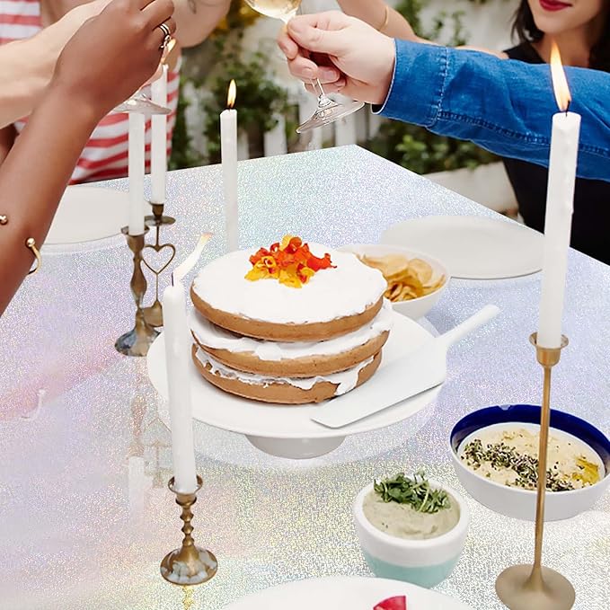 1 Pack Silver Iridescent Plastic Tablecloth Disposable 54 × 108 Inch Glitter Holographic Foil Table Cloth Plastic Laser Rectangle Table Cover for Birthday Wedding Disco Party