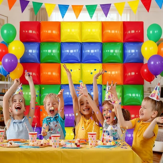 36 PCS Red Yellow Blue and Green Purple Orange Square Foil Balloon Wall, 19'' Double Sided Foil Balloons Backdrop Tunnel Arch Kit for Anniversary Bachelorette Bridal Baby Shower Party Decor