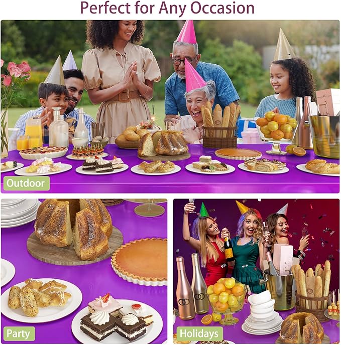 4 Pack Iridescent Plastic Tablecloths Disposable Table Cover Sparkly Foil Table Cloth for Rectangle Tables Party Decorations Birthday Princess Bridal Wedding Christmas Purple, 54 x 108 Inch