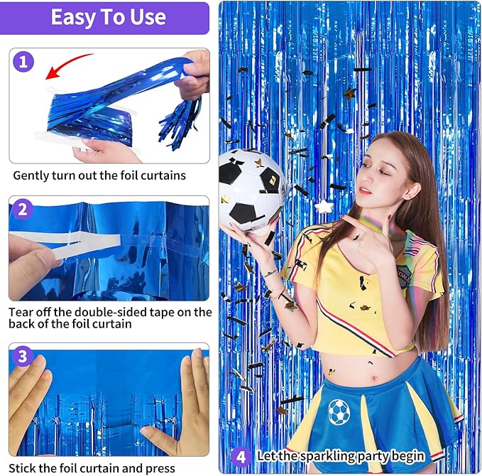 Blue Streamers Party Decorations 3.3x8.2ft, 2 Pack Dark Blue Tinsel Backdrop for Ocean Themed Party Decor, Glitter Blue Foil Fringe Curtains for Door Decorations Hanging Birthday Baby Shower Halloween