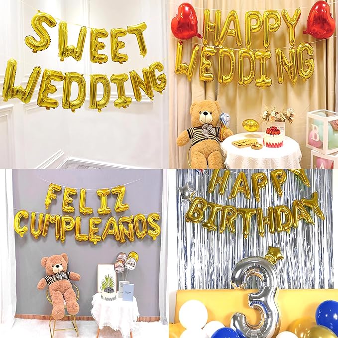 Happy Birthday Balloon Banner Custom Phrase Balloons letter 16 inch Personalized Alphabet Letters Foil Mylar Balloons (Gold)