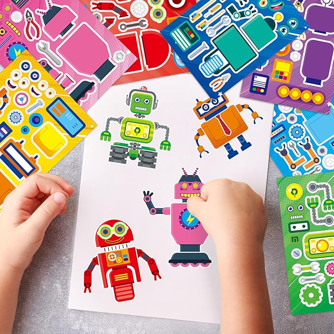 24 Sheets Robot Make a Face Sticker Sheets for Kids Todders Activities, Make Your Own Stickers for Kids Birthday Party Favor Supplies Craft